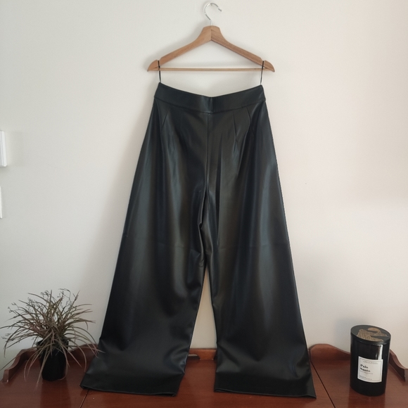 NWT French Connection Wide Leg Leather Trousers (Tall) - Picture 2 of 6